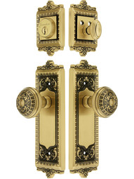 Grandeur Windsor Entry Door Set, Keyed Alike with Windsor Knobs in Antique Brass.